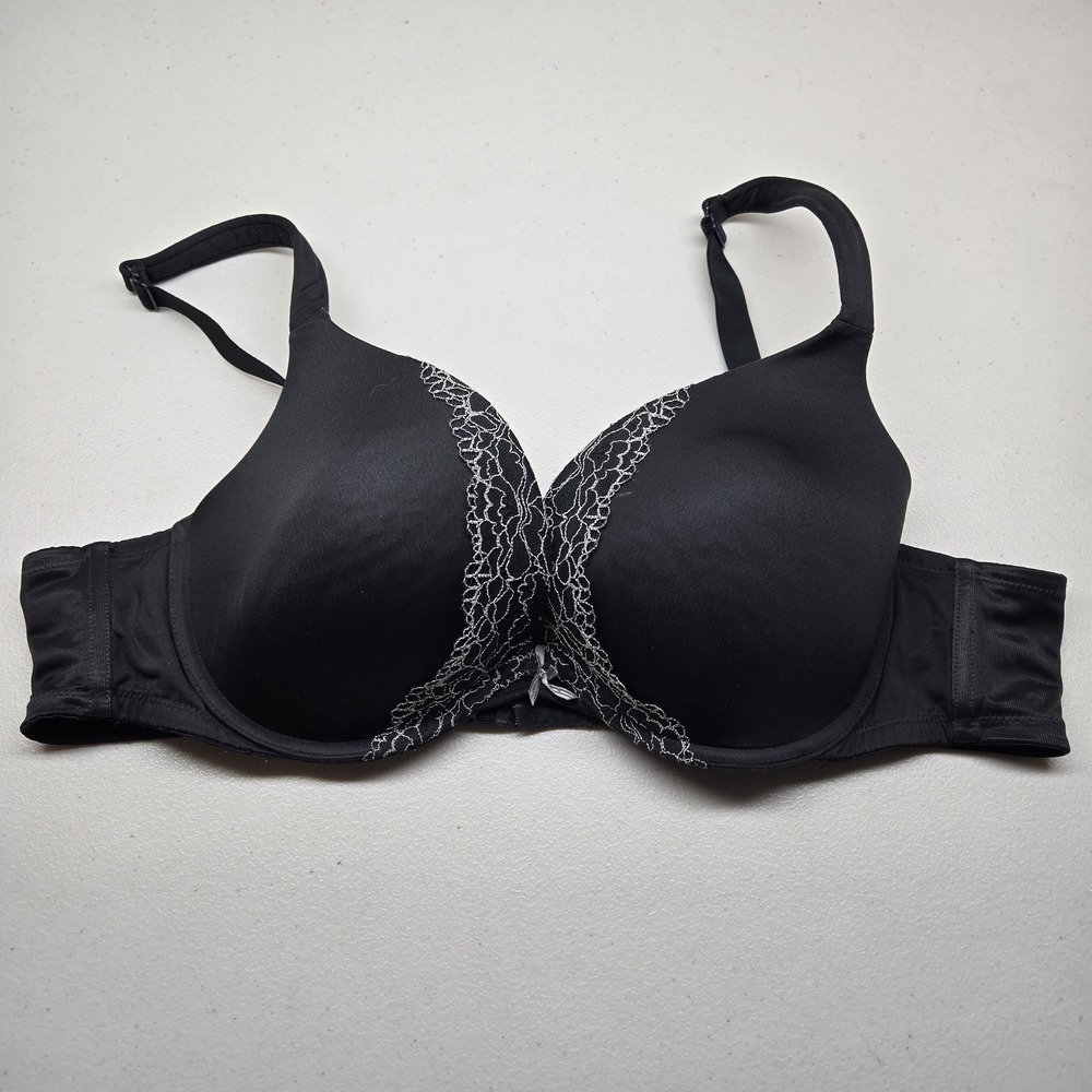 Cacique Women Bra 44B Black Push Up  Underwired Lace‎ Bow Strap